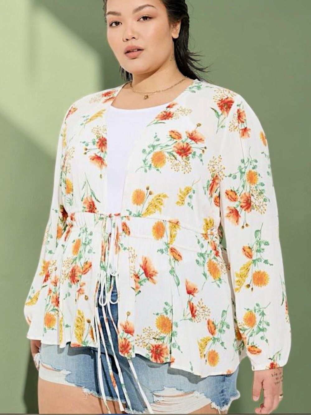 Torrid Washable Gauze Floral Tie Front Kimono Cardigan 2X Size 2 NWT